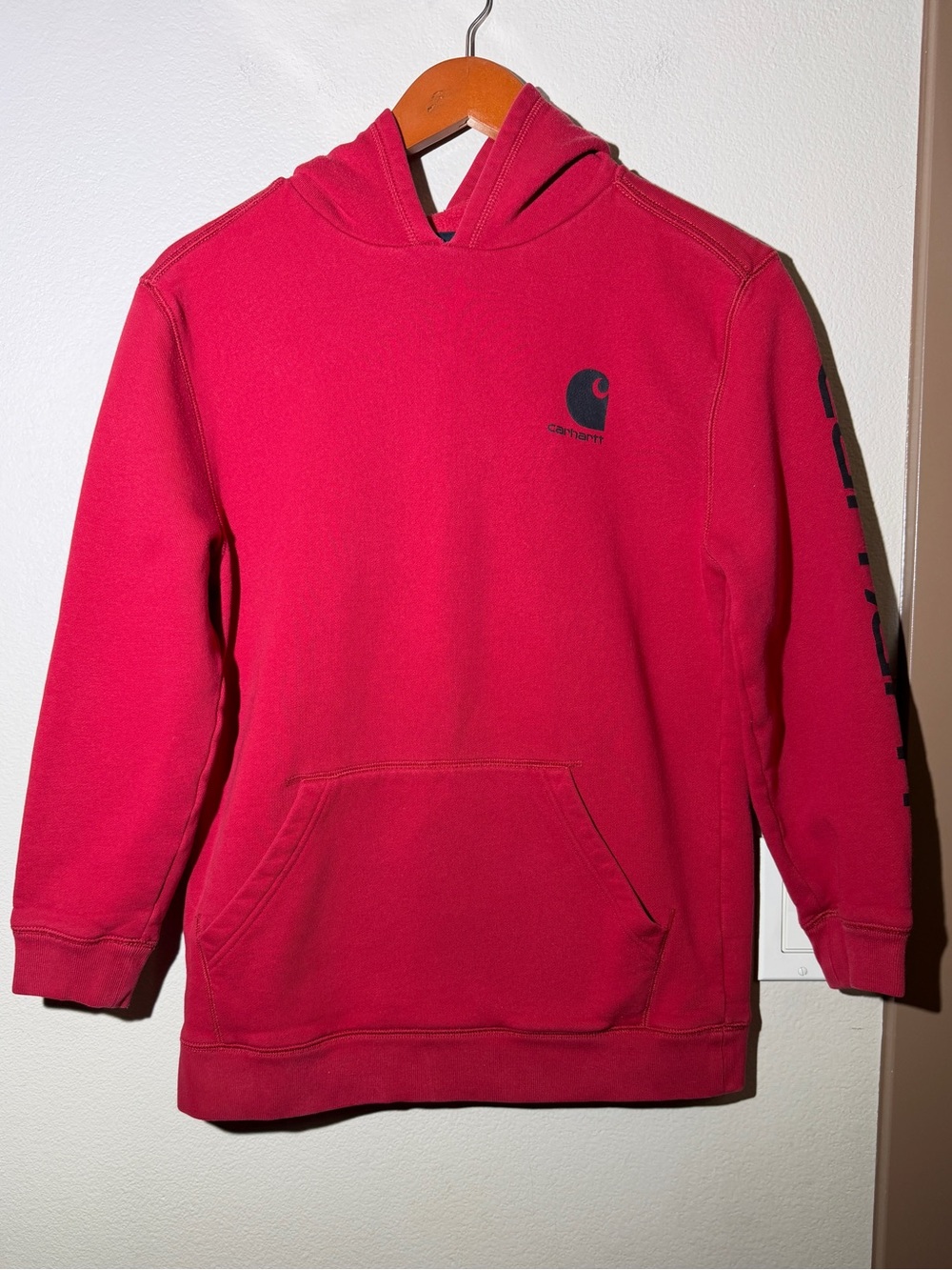 Carhartt Youth L 14/16 Red Logo Hoodie Sleeve Spellout